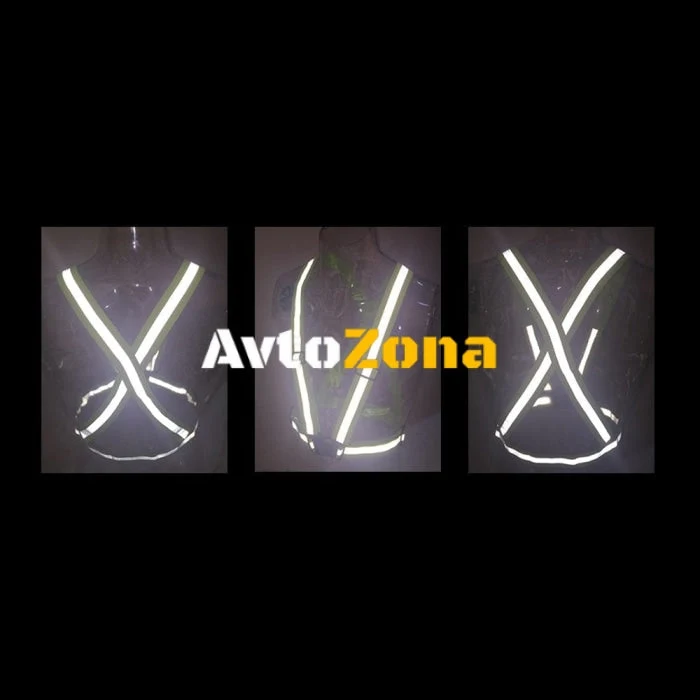 Bretele reflectorizante HQWear, Centură de semnal cu benzi reflectorizante, Elastic, Negru