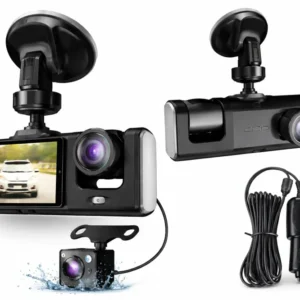 Camera auto DVR 3 canale, fata + interior + spate, Full HD 1080P, unghi larg 170°, ecran 2 inch, vedere nocturna, G-sensor...